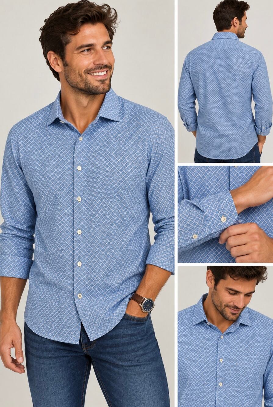 T.M. Lewin Men’s XXL Geometric Dress Shirt Blue Business Casual Long Sleeve